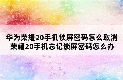 华为荣耀20手机锁屏密码怎么取消 荣耀20手机忘记锁屏密码怎么办